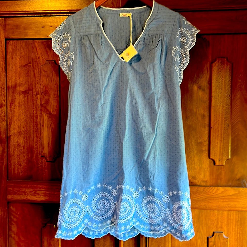 NWT Faherty Aurora Chambray Eyelet Mini Dress Size XL